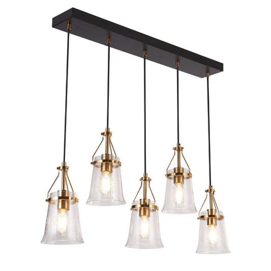 Modern 5-Light Gold Black Island Lights Chandelier with Bell Glass