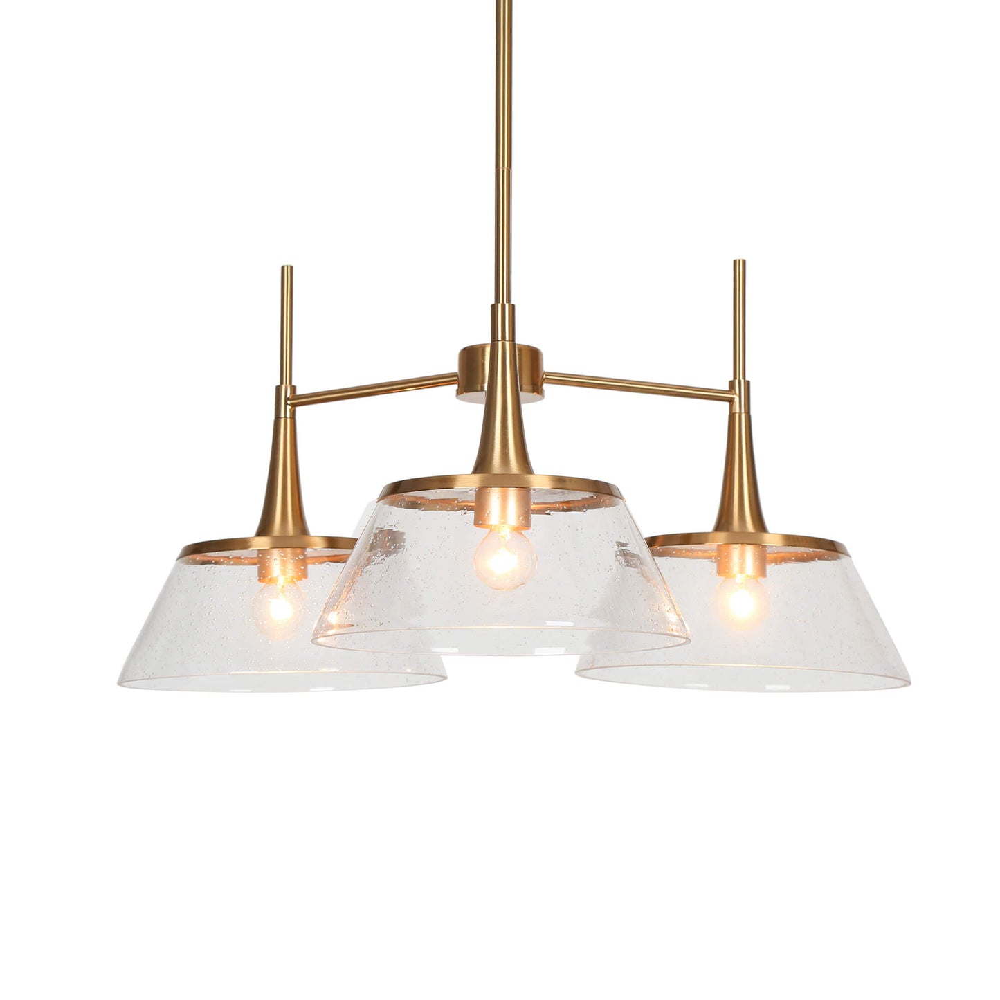 Modern 3-Light Gold Seeded Glass Chandelier