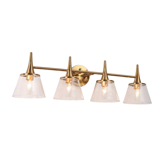 Modern Gold 4-Light Vanity Light with Tapered Seeded Glass Shades