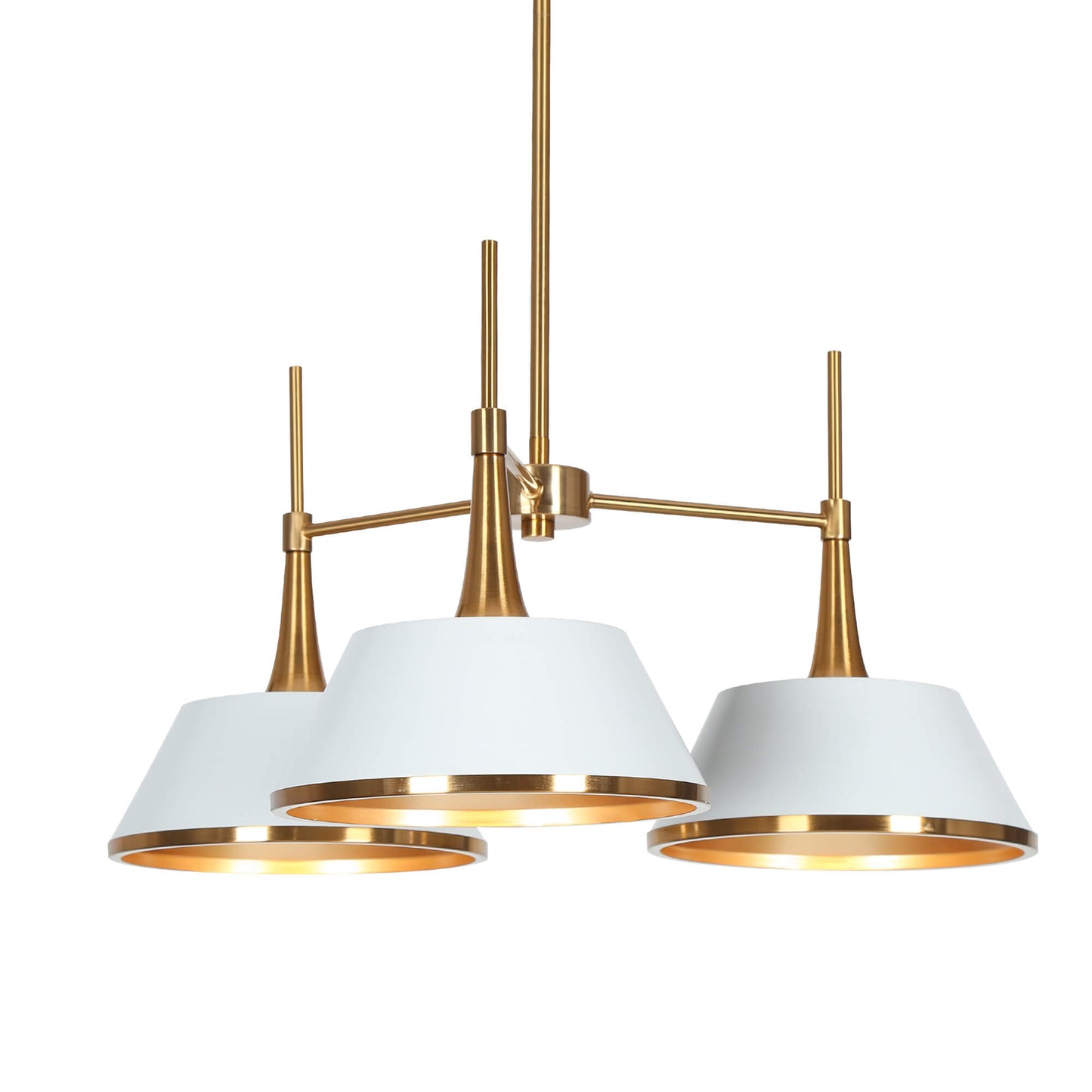 Modern 3-Light Gold White Chandelier with Cone Shades