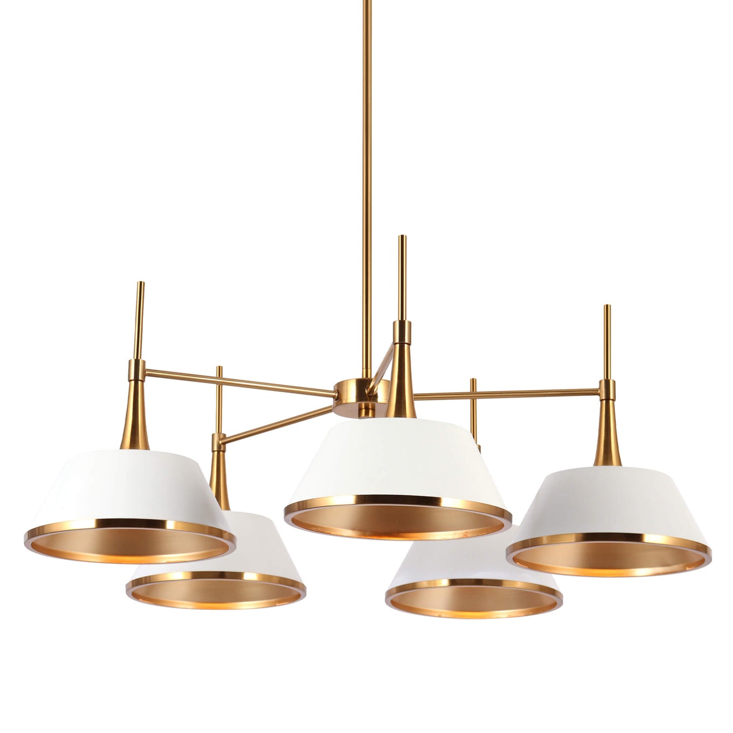 Modern 5-Light Gold White Chandelier with Cone Shades