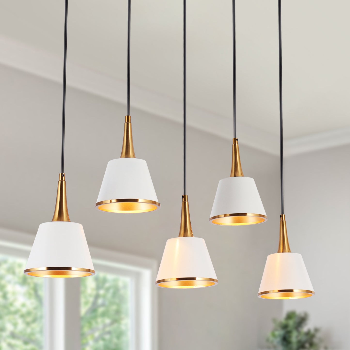 Idaikos 5-Light 32-in White&Gold Modern Cluster Kitchen Island Light