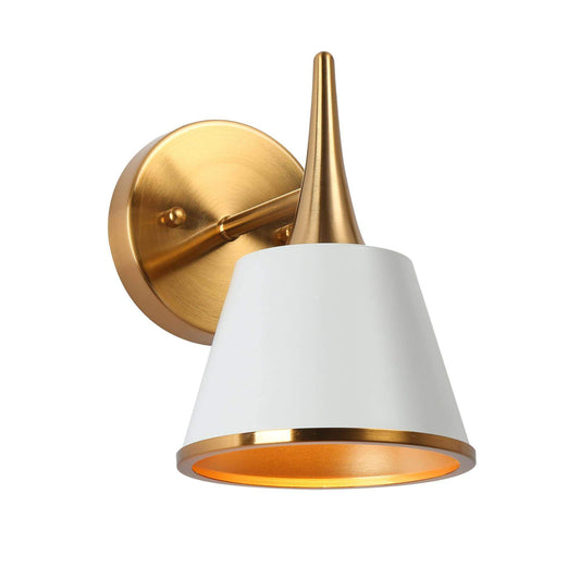 Modern Gold Wall Sconce with White Conical Shade