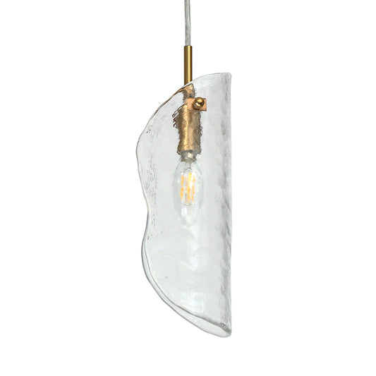 Modern 1-Light Gold Pendant Light with Unique Textured Glass Shade