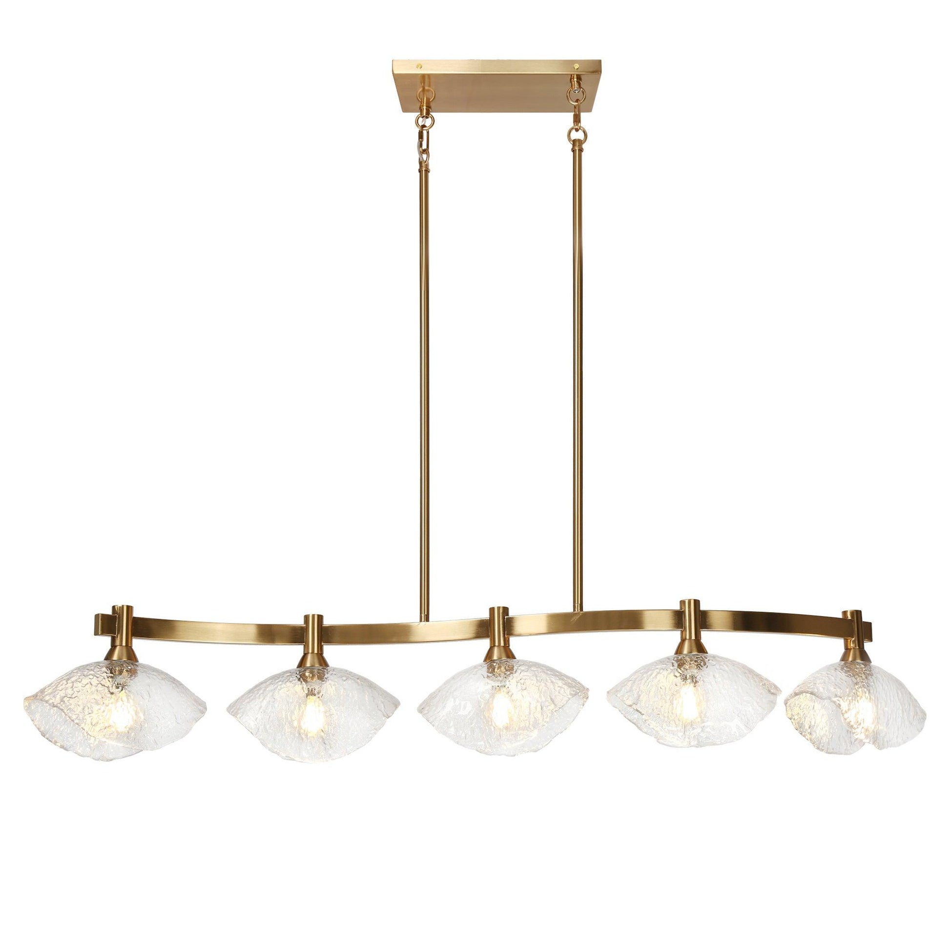 5-Light Gold Glass Linear Kitchen Island Chandeliers - Belles Lighting