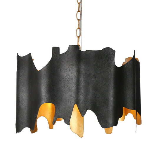 4-Light Black Gold Drum Chandelier - Belles Lighting