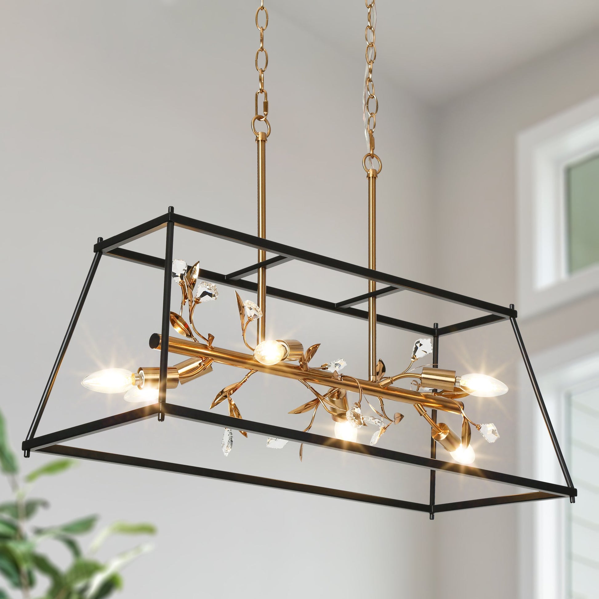 Basia 6-Light 31.5-in Black&Gold Modern Rectangle Kitchen Island Light