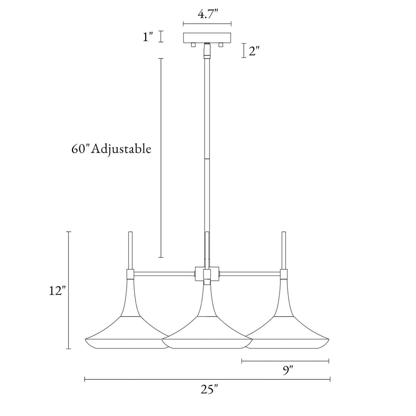 Modern 3-Light Black Gold Chandelier with Cone Shades