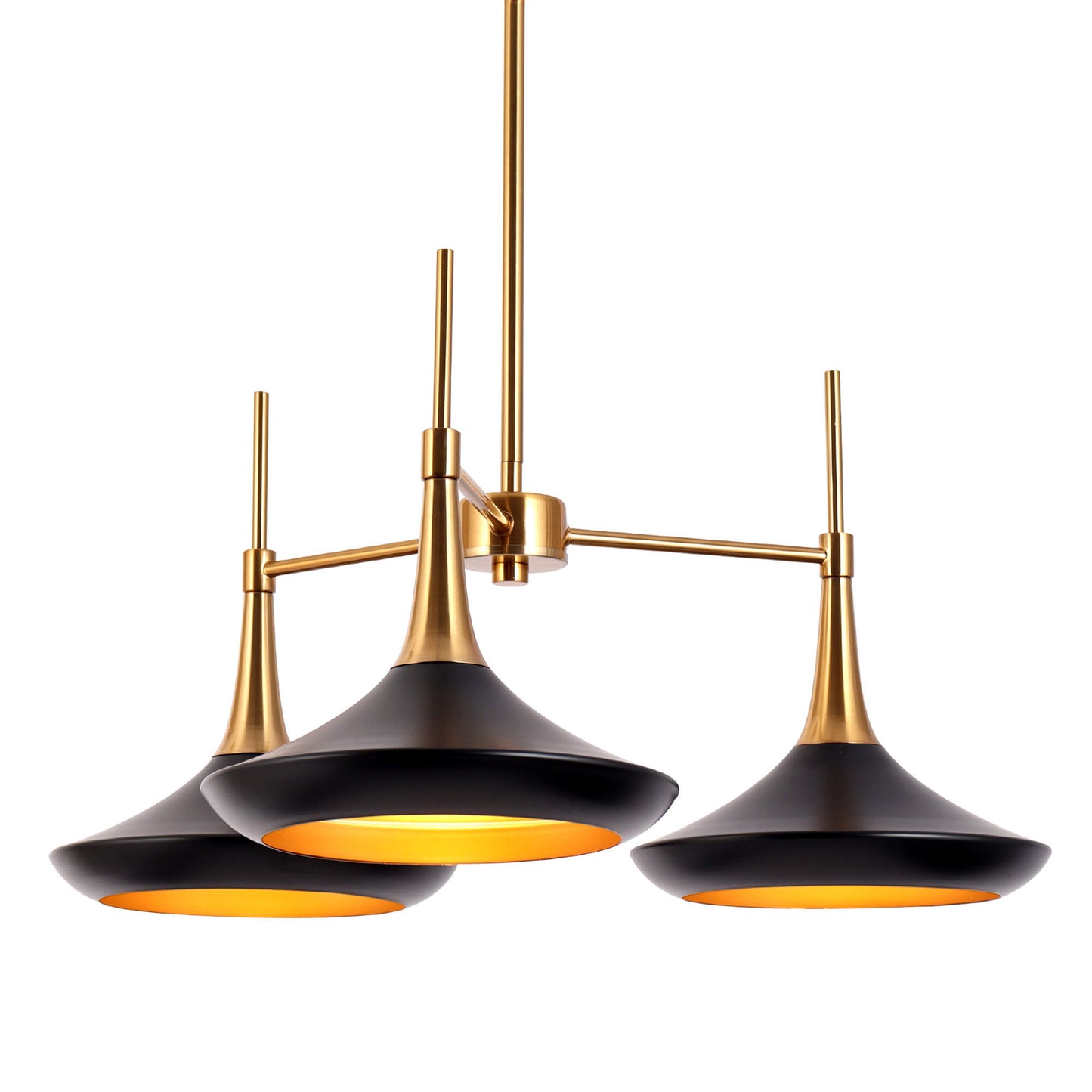 Modern 3-Light Black Gold Chandelier with Cone Shades