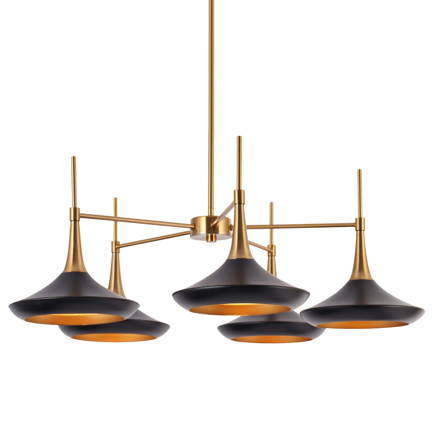 Modern 5-Light Black Gold Chandelier with Cone Shades