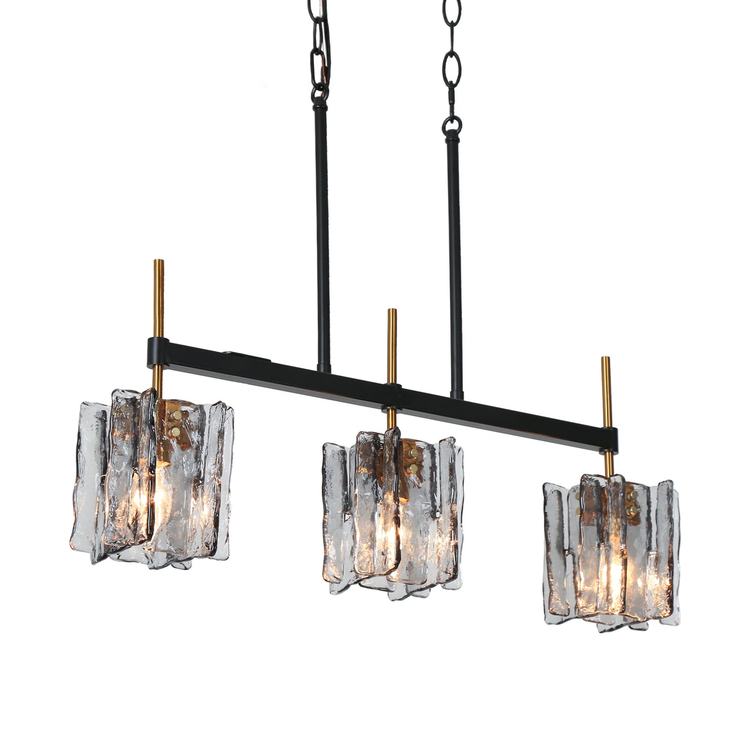 Modern 3-Light Linear Island Lights Chandelier with Textured Glass