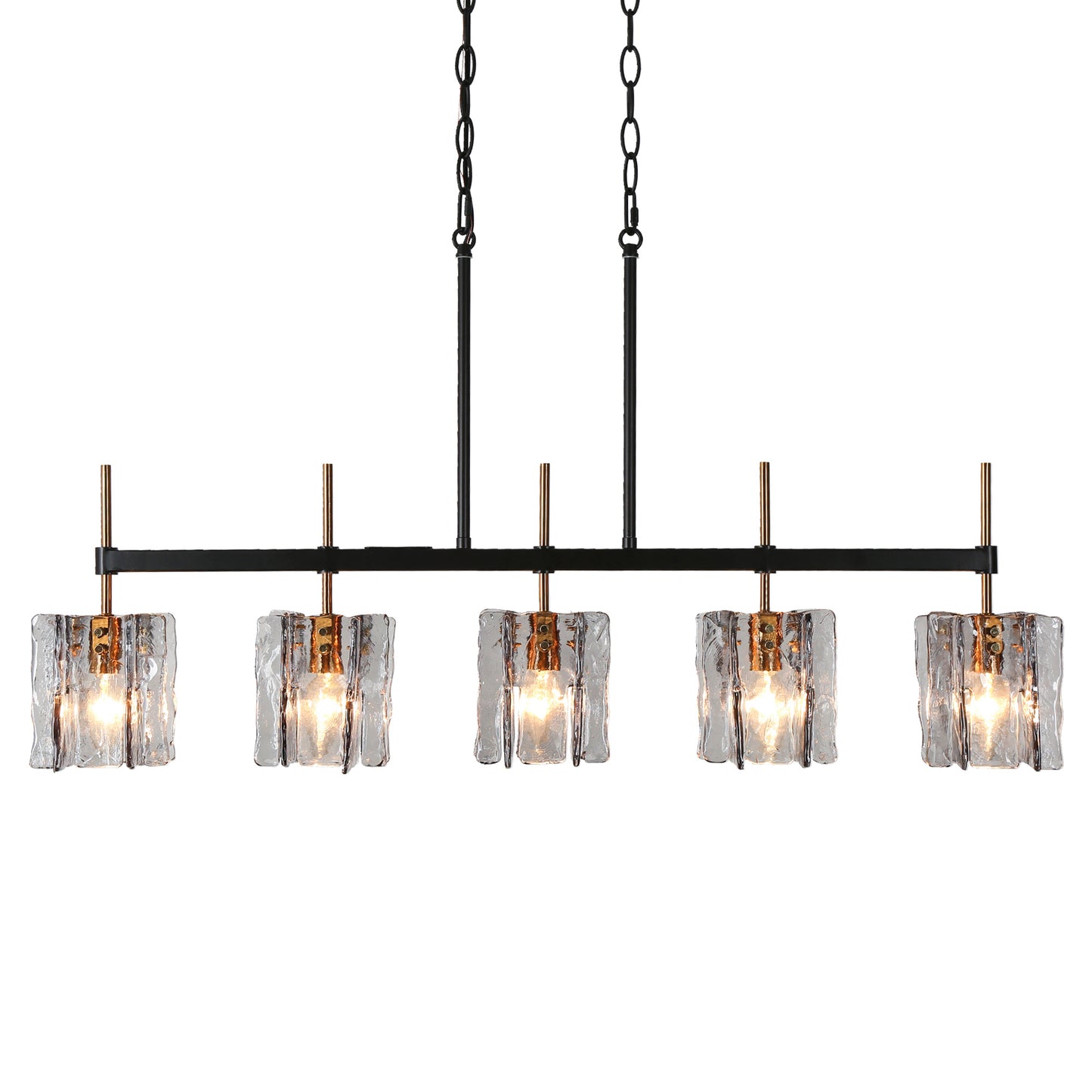 Modern 5-Light Linear Island Lights Chandelier with Textured Glass