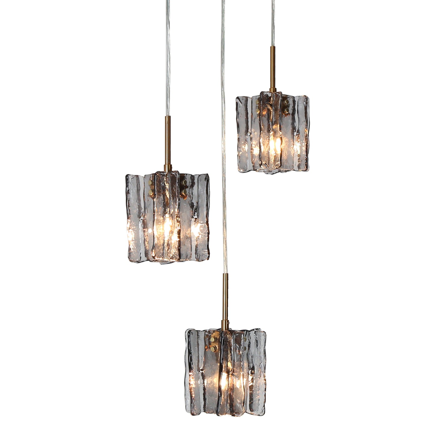 Contemporary 3-Light Cluster Island Lights with Textured Glass Shades