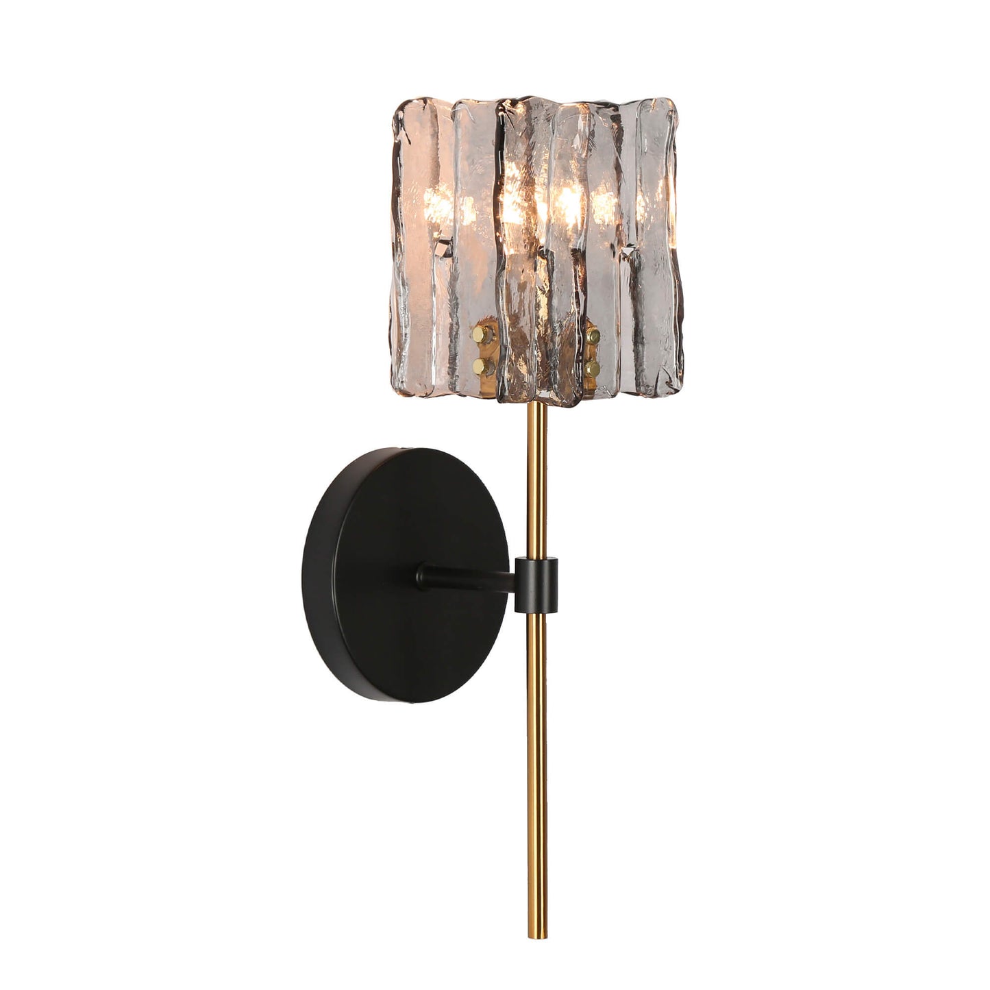 Modern Black Gold Wall Sconce with Textured Glass Shade