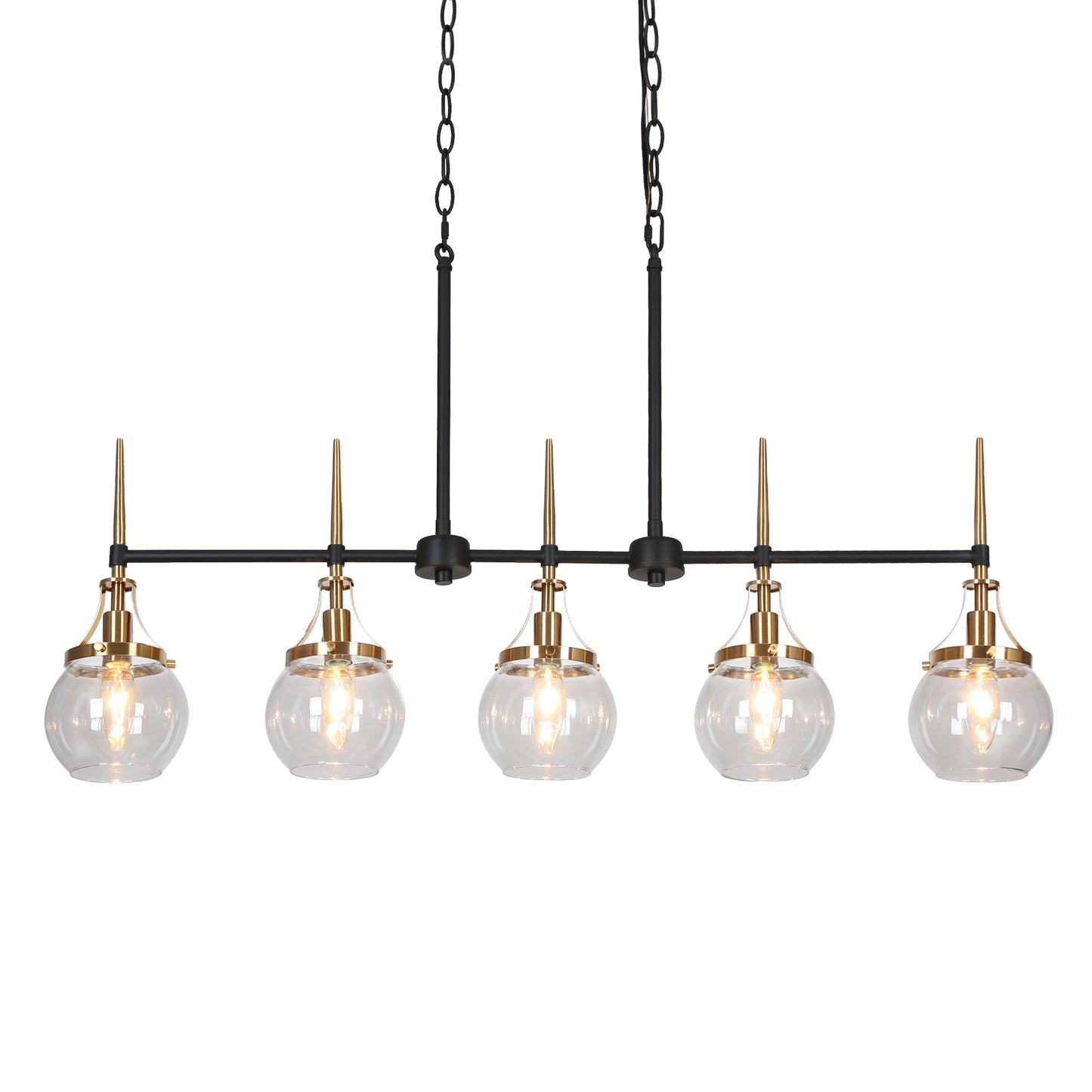 Modern 5-Light Island Lights with Gold Accents and Clear Glass Globes