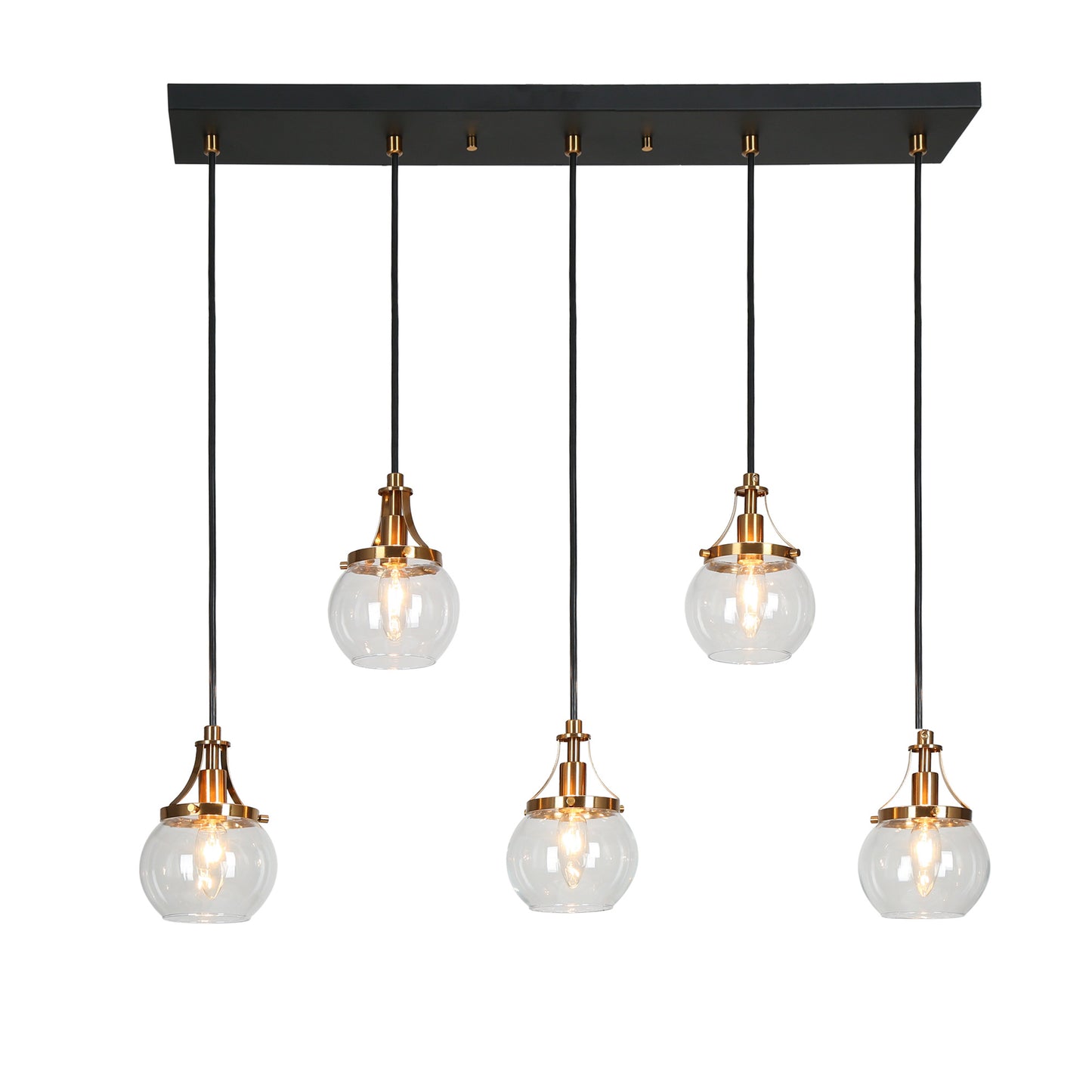 Modern 5-Light Gold Black Island Lights Chandelier with Clear Glass