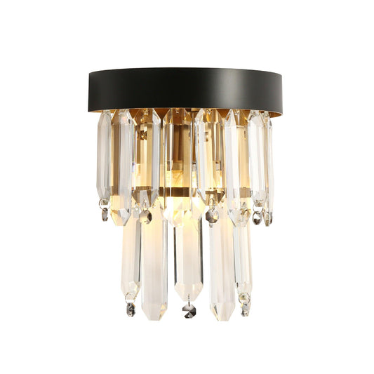 1-Light Black Gold Crystal Wall Sconce - Belles Lighting