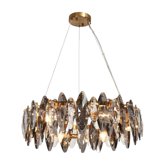 8-Light Gold Drum Crystal Chandelier Lights - Belles Lighting