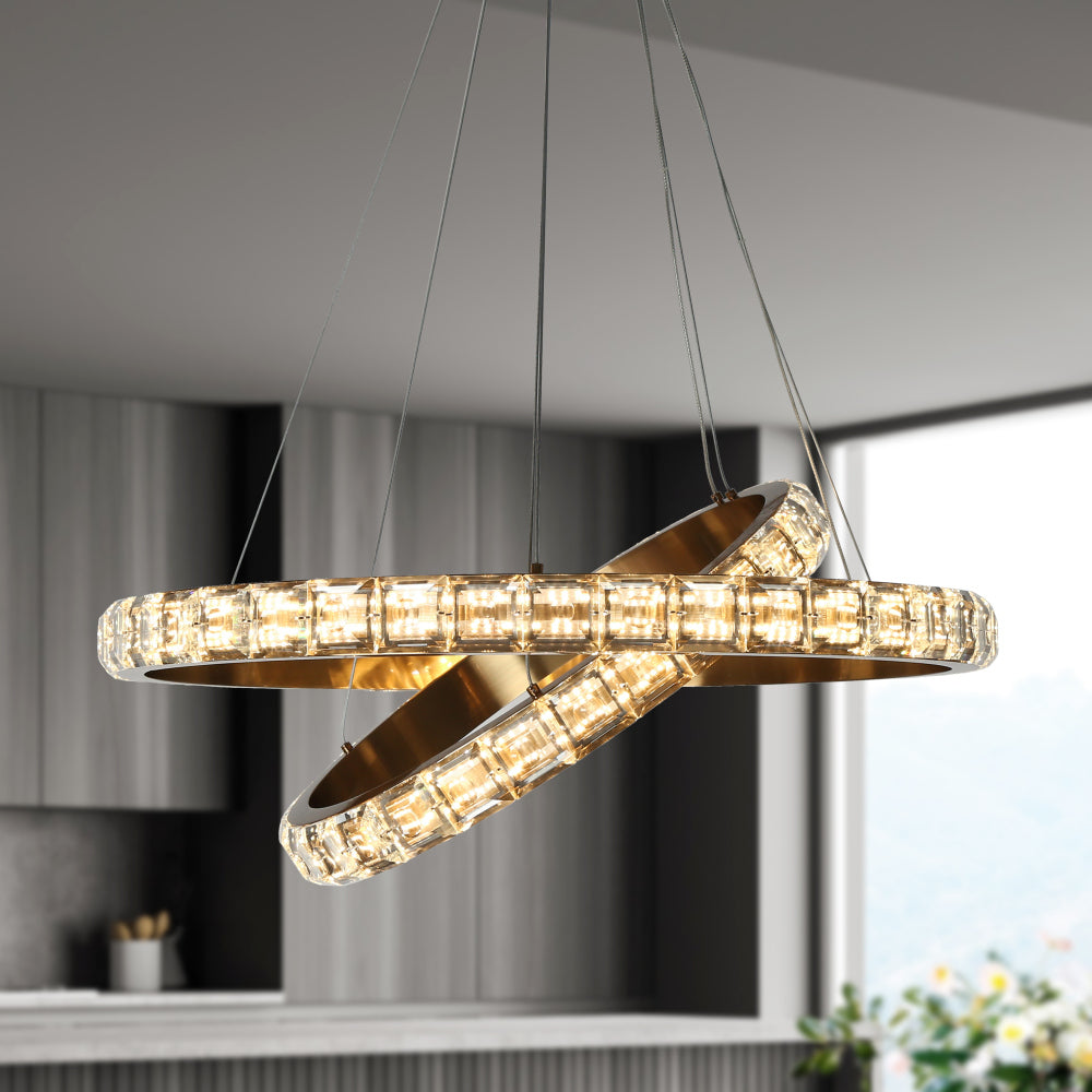 Wbllemiae 2-Light Medium Gold Crystal LED Chandelier