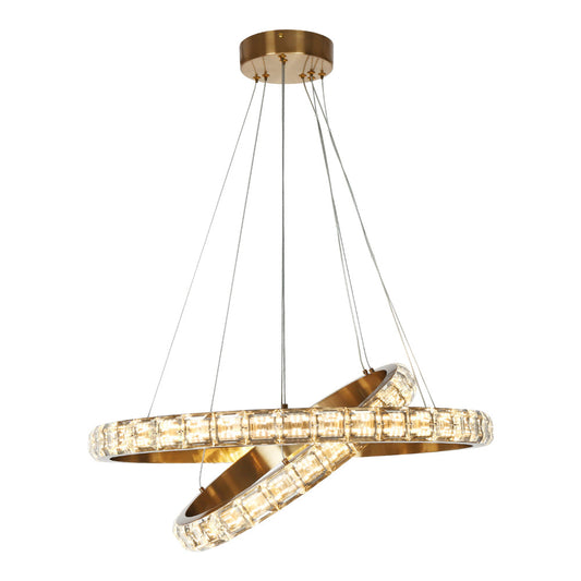 Wbllemiae 2-Light Medium Gold Crystal LED Chandelier