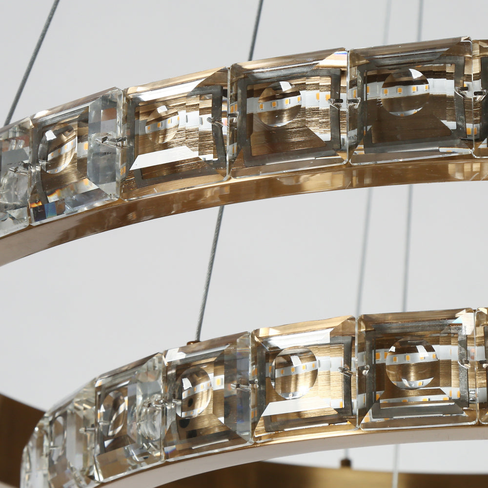 Wbllemiae 2-Light Medium Gold Crystal LED Chandelier