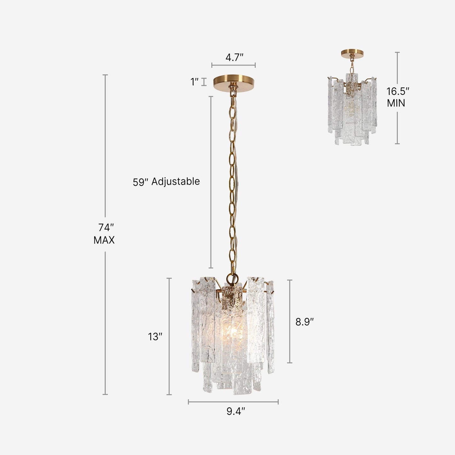 1-Light Gold Pendant Lights with Textured Glass - Belles Lighting