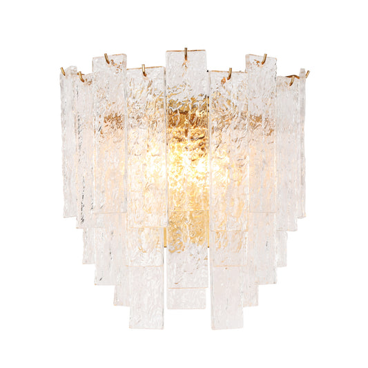 Modern 2-Light Gold Wall Sconce with Layered Textured Glass Panels