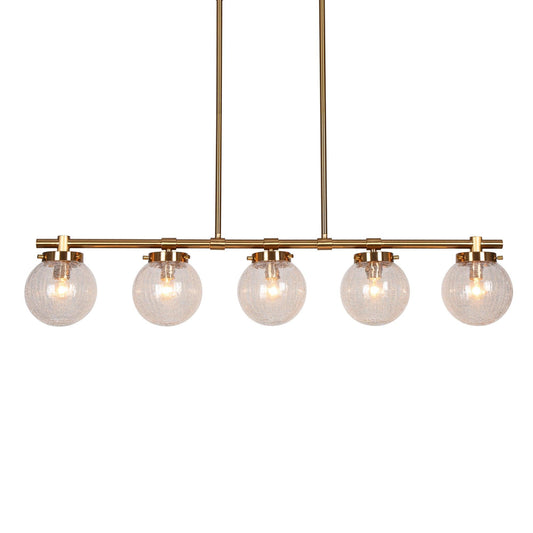 5-Light Gold Linear Kitchen Island Chandelier with Textured Glass - Belles Lighting