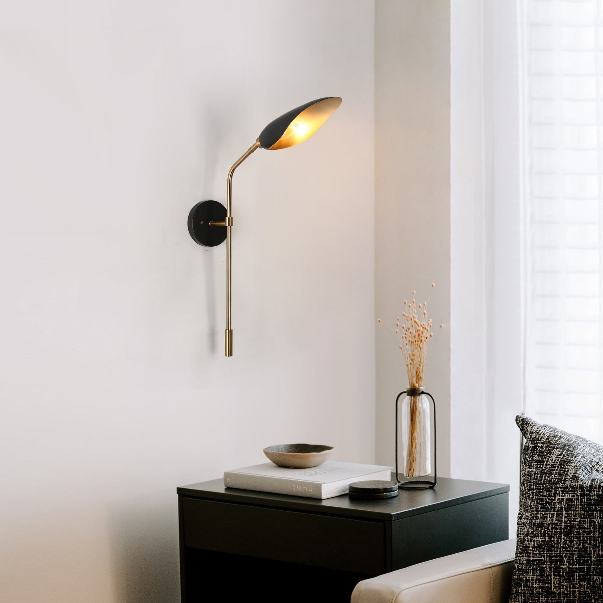 Toltehcwe 1-Light Modern Black and Gold Armed Wall Sconces