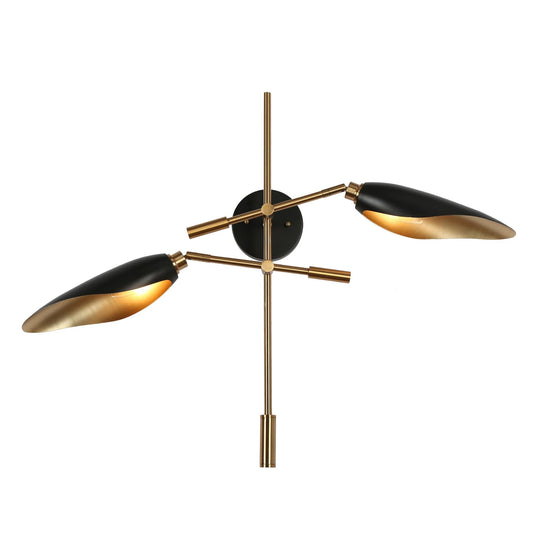 Toltehcwe 2-Light Modern Black &Gold Armed Wall Sconce Light