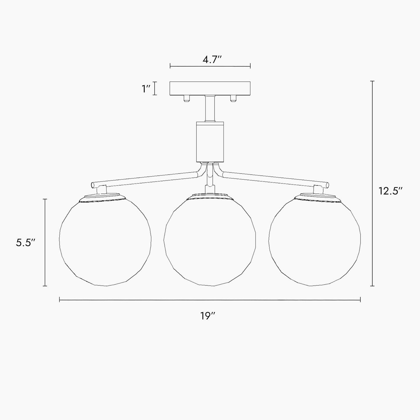 Wamitallis 3-Light Small Black Semi-Flush-Mount Light