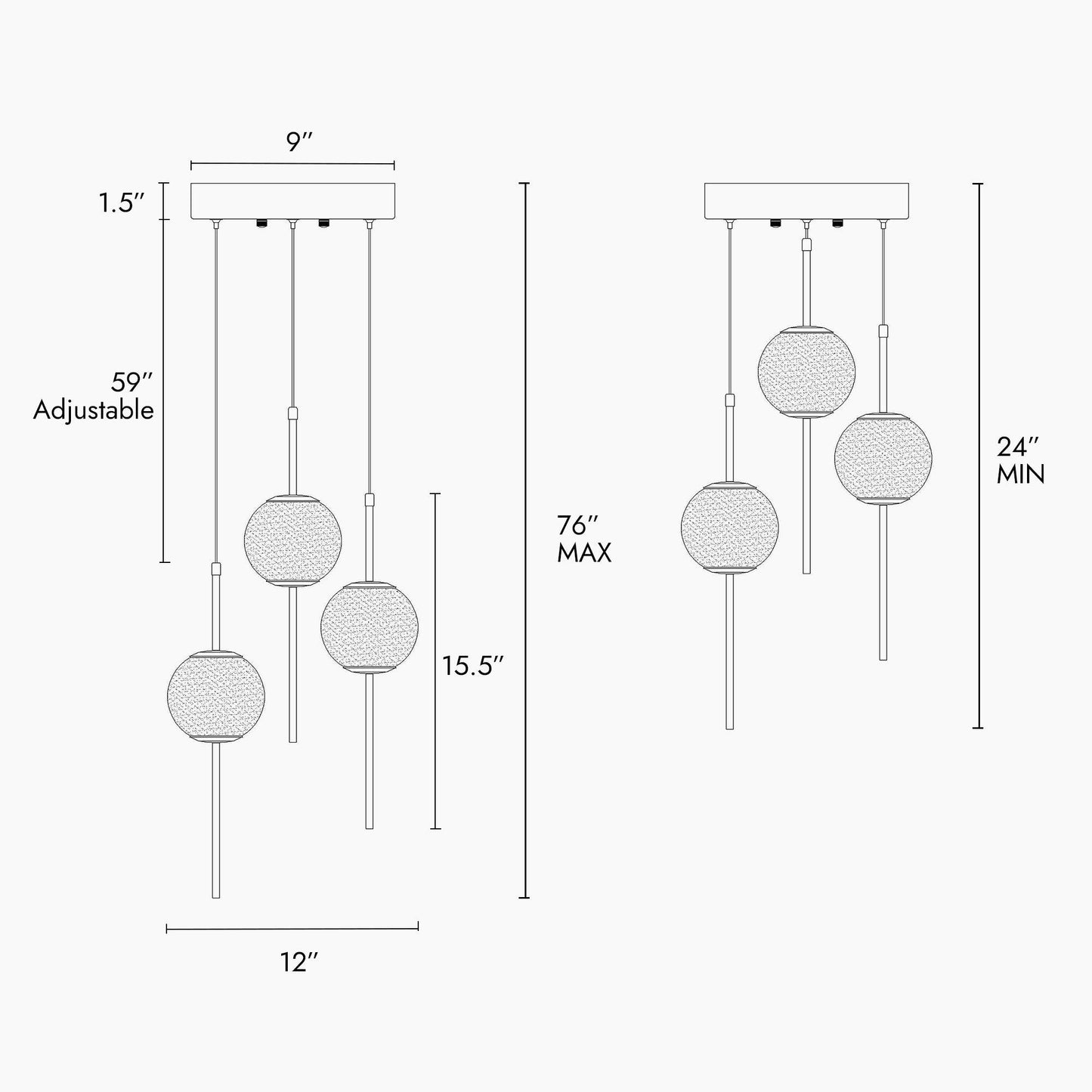 3-Light LED Chandeliers Cluster Pendant Lights - Belles Lighting