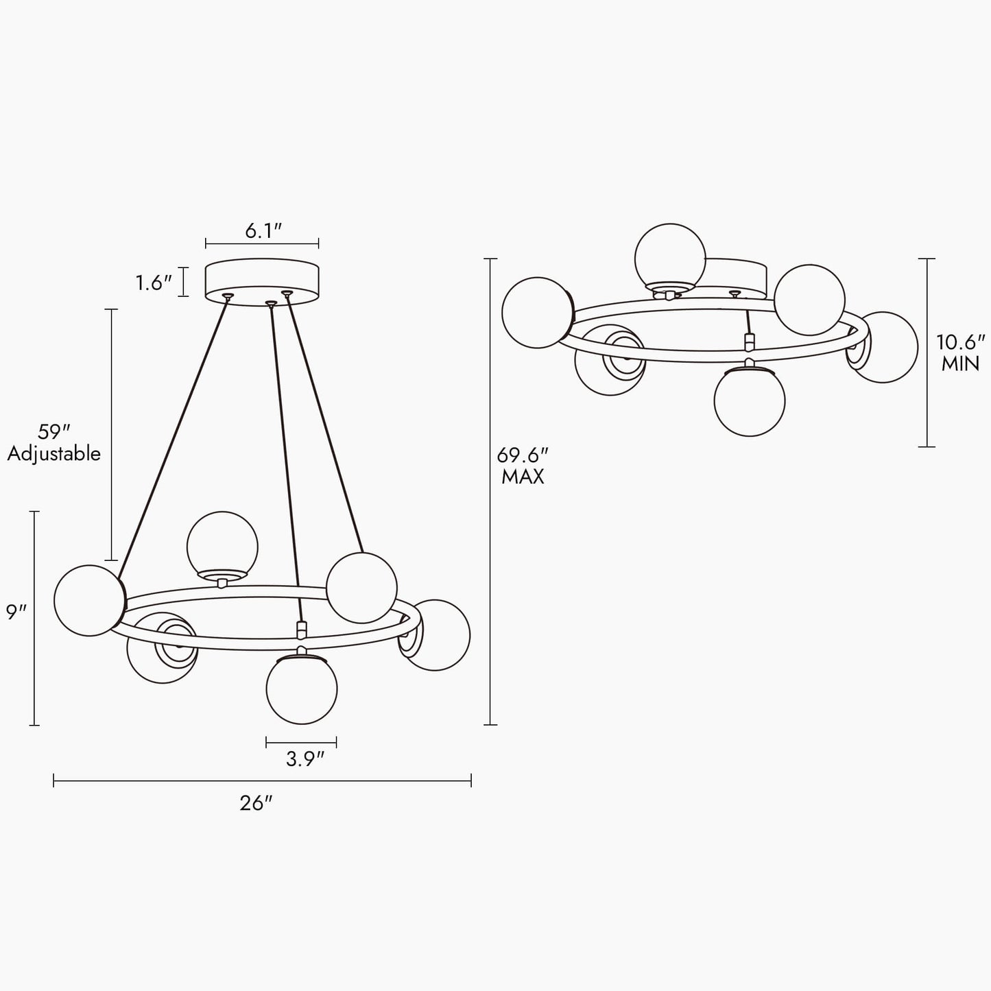 Modern Gold 6-Light LED Chandelier with Frosted Glass Shade