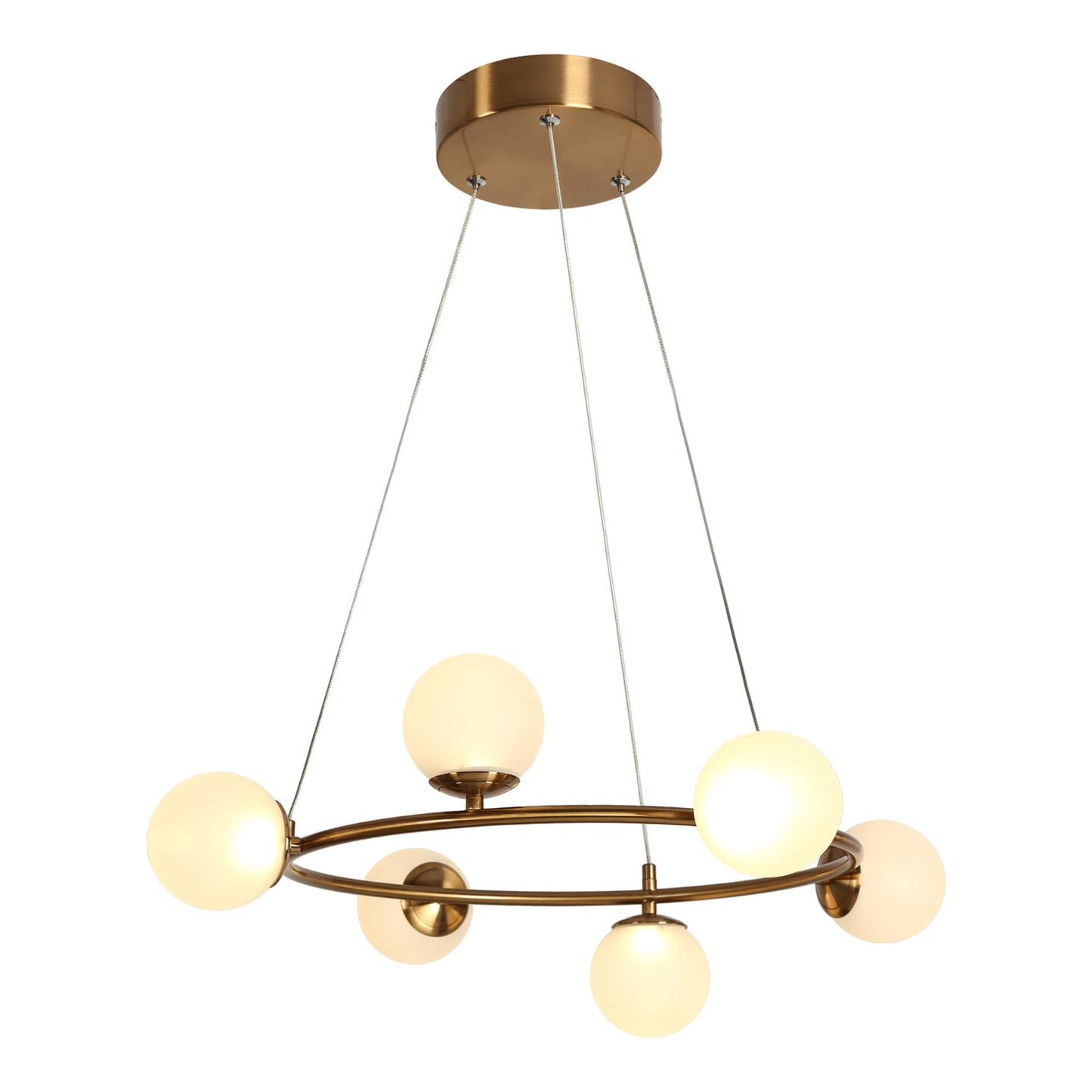 Modern Gold 6-Light LED Chandelier with Frosted Glass Shade