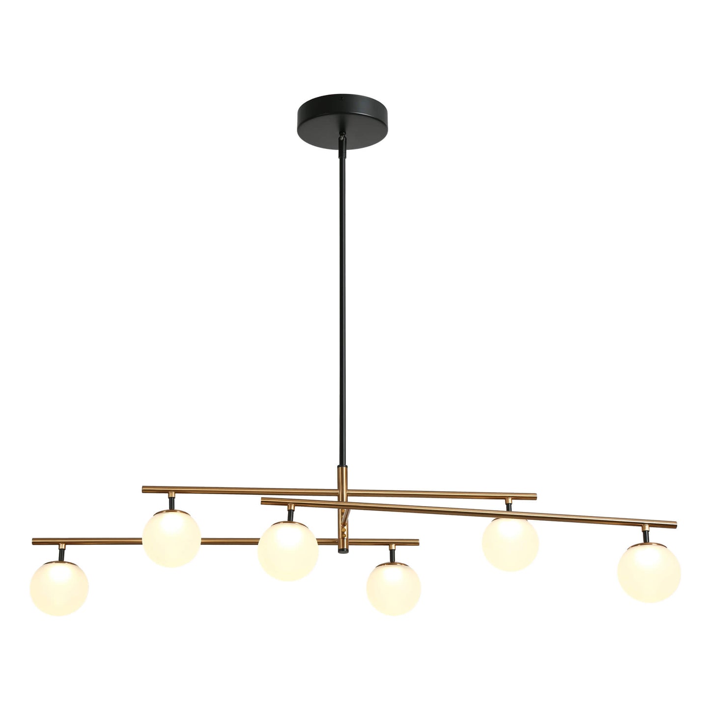 Modern Gold 6-Light LED Island Chandelier with Frosted Glass Shade