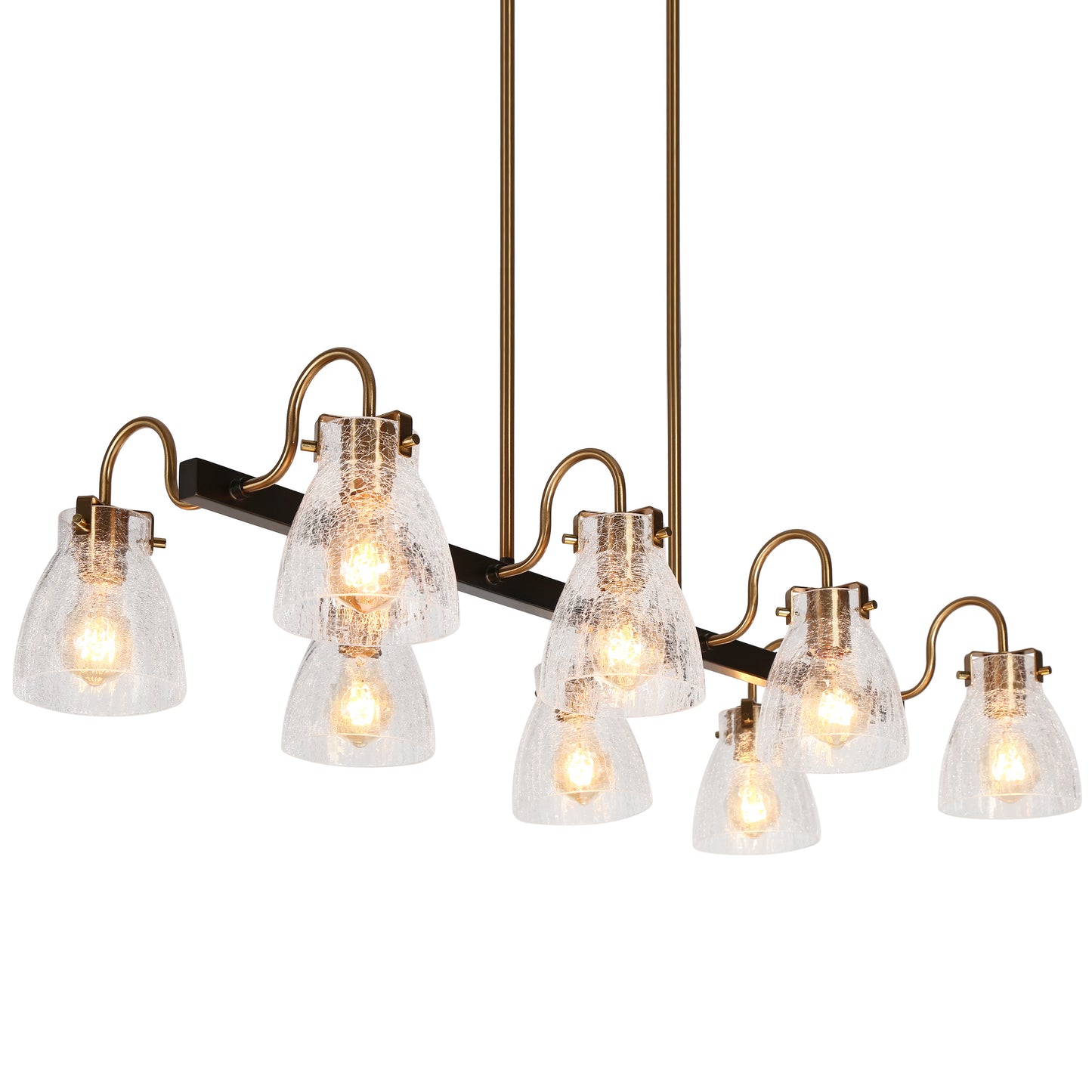 Modern 8-Light Gold Black Island Light Chandelier with Crackled Glass