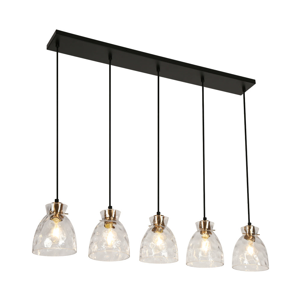 Letophafos 5-Light 40-in Black&Gold Modern Cluster Kitchen Island Light with Textured Glass