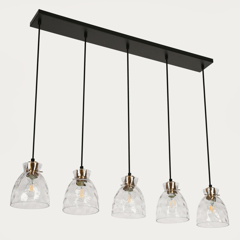 Letophafos 5-Light 40-in Black&Gold Modern Cluster Kitchen Island Light with Textured Glass