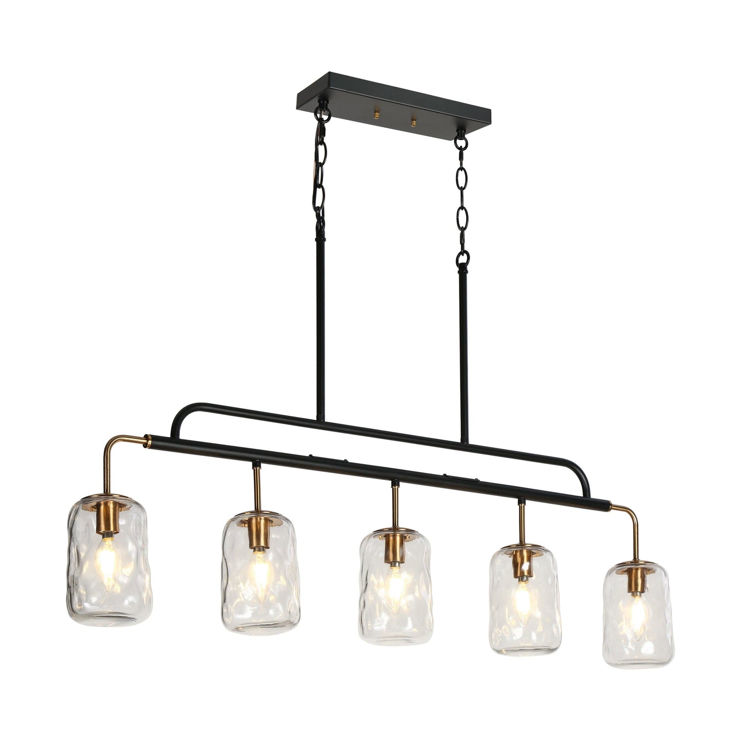 5-Light Gold Black Kitchen Island Linear Chandelier with Textured Glass - Belles Lighting