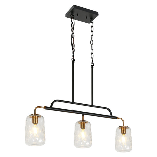 Erharting 3-Light 30.5-in Black  Modern Linear Kitchen Island Light with Textured Glass