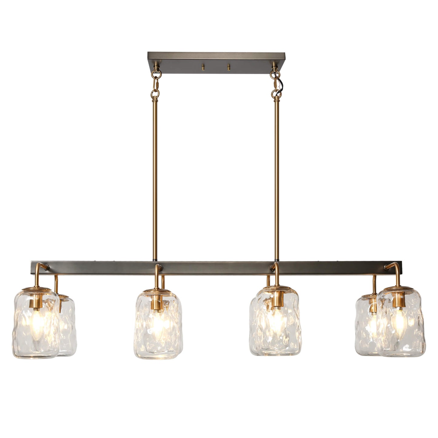 Modern Farmhouse 8-Light Island Light with Hand-Blown Clear Water Ripple Glass Shade