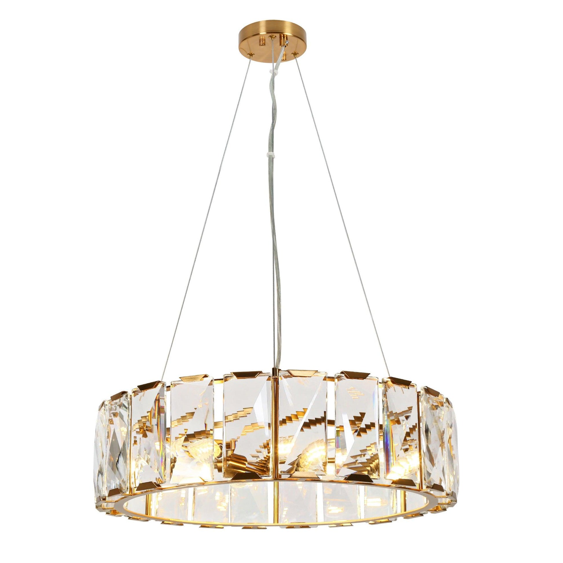 6-Light Brass Crystal Drum Chandeliers - Belles Lighting