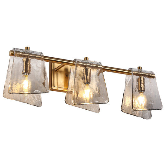 3-Light Brass Bathroom Vanity Light with Smoked Glass - Belles Lighting