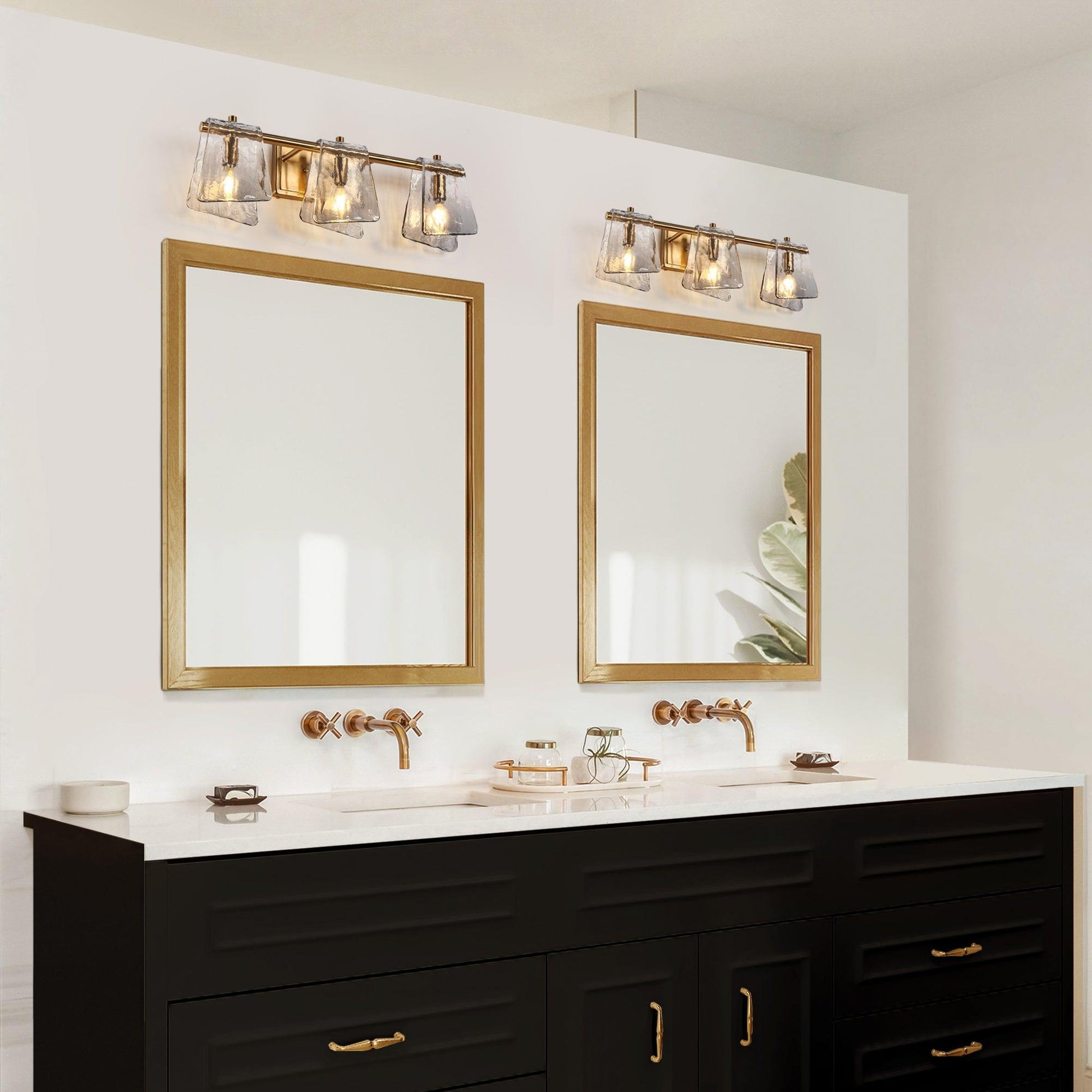 3-Light Brass Bathroom Vanity Light with Smoked Glass - Belles Lighting