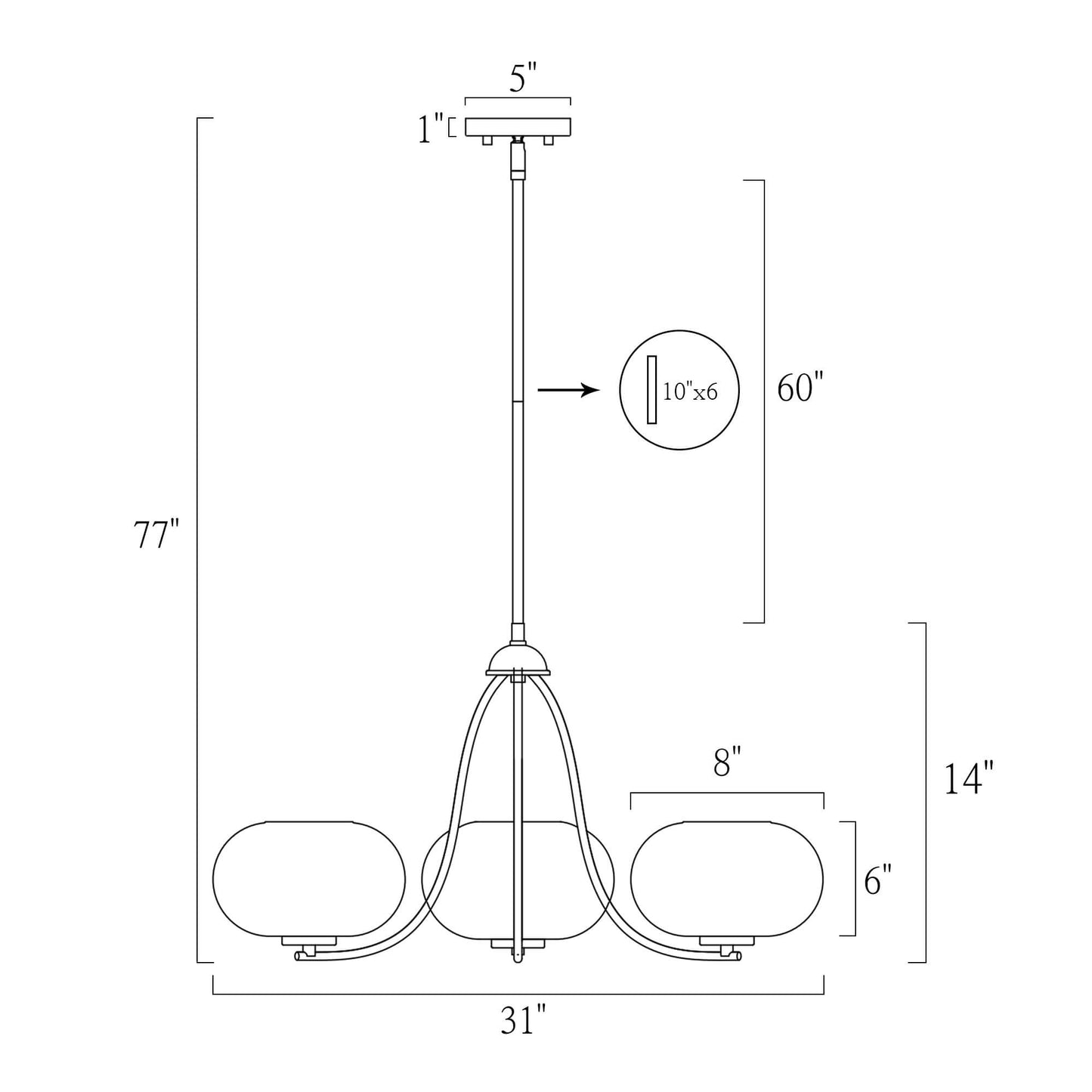 Modern 3-Light Wheel Chandelier with Colored Glass Shade