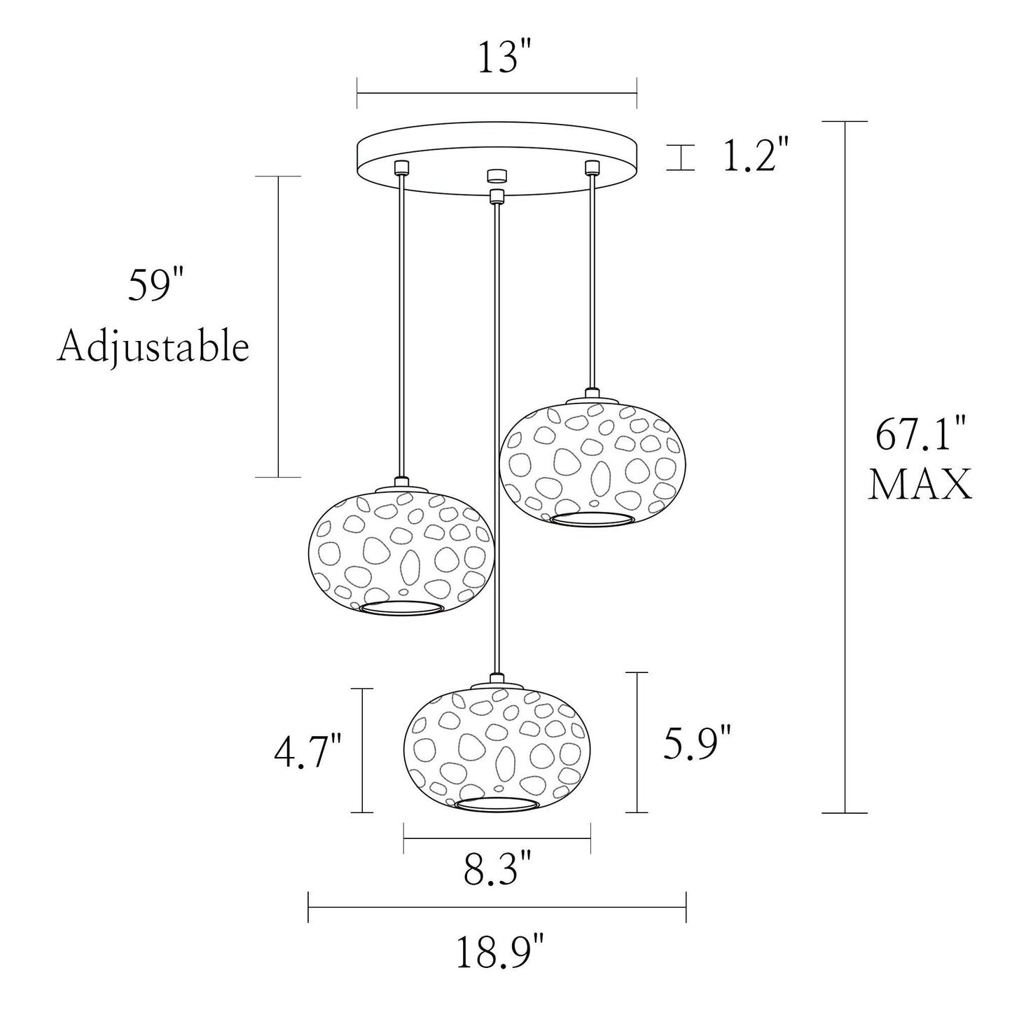 3-Light Colorful Glass Chandeliers Pendant Cluster - Belles Lighting