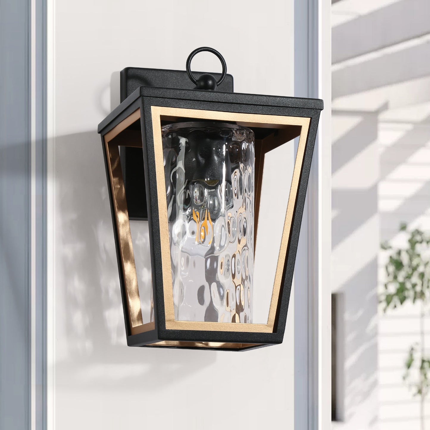 Hewifda 12"H 1-Light Black and Brass Outdoor Wall Sconce