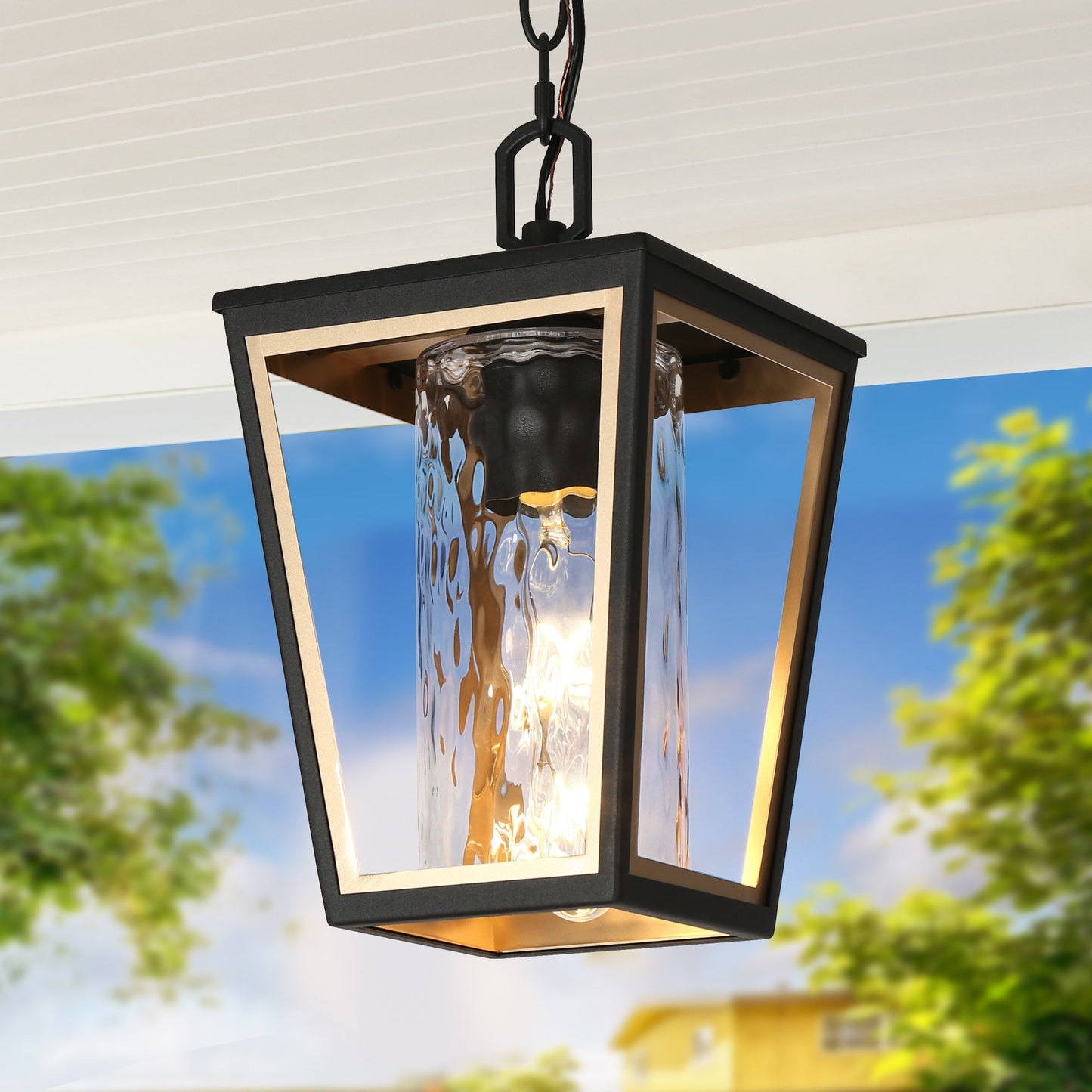 Hewifda 1-Light Mini Black and Brass Outdoor Pendant Light