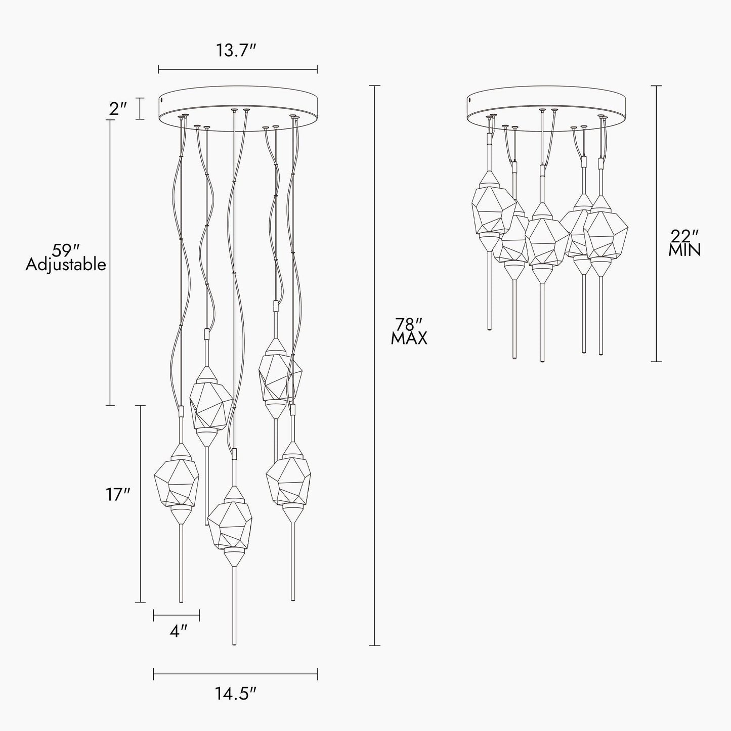 5-Light Crystal LED Chandelier Pendant Lights - Belles Lighting