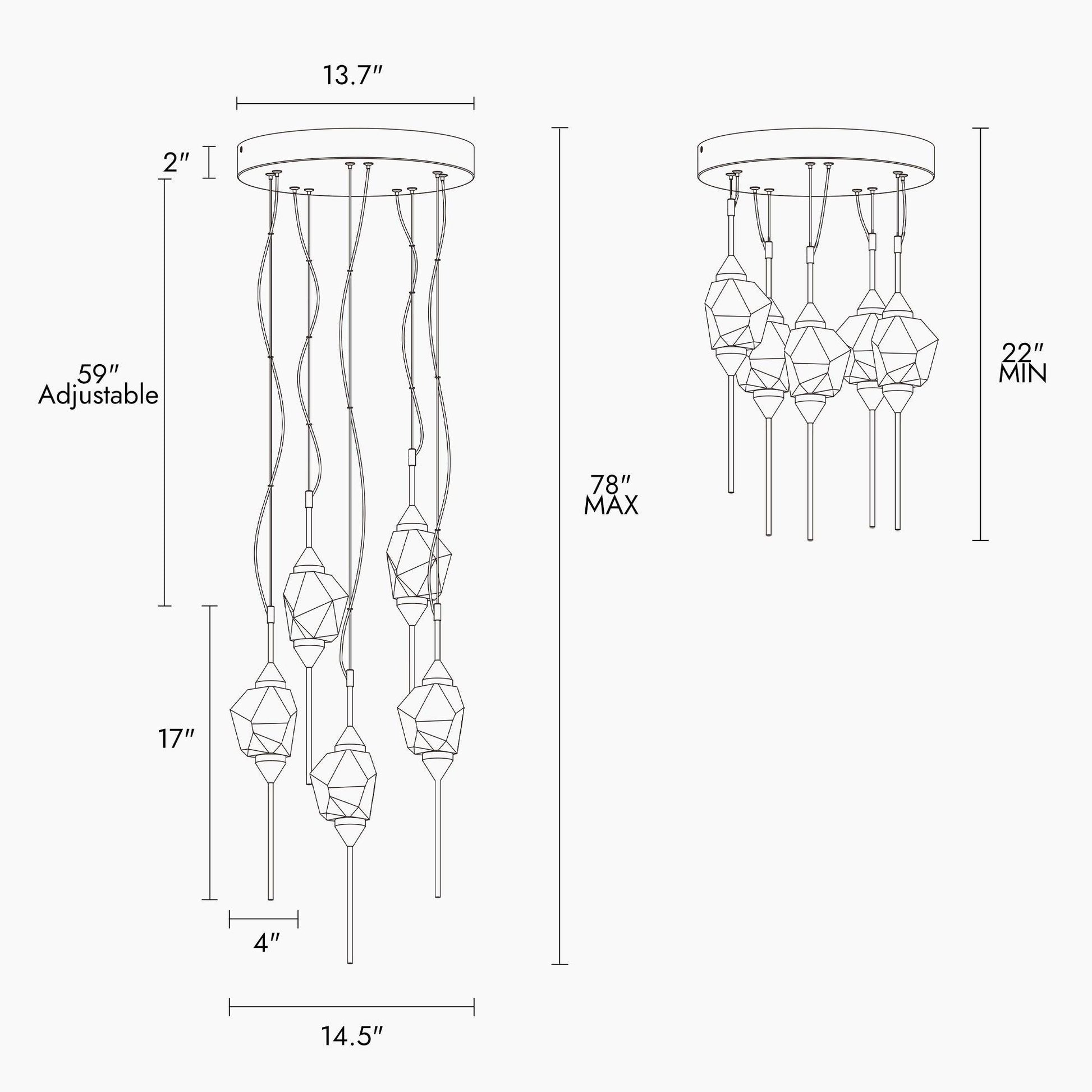 5-Light Crystal LED Chandelier Pendant Lights - Belles Lighting